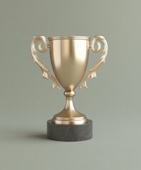 Winner golden cup realistic illustration. Victory symbol. Champion trophy goblets reward 3d model on grey background