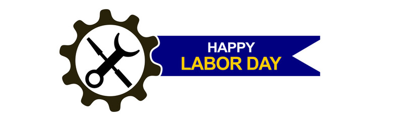 Happy Labor Day Badge with Gear and Tools Icon Vector Design