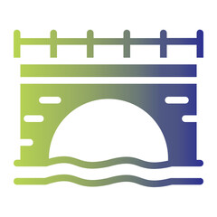 Stone Bridge Over River On Flat Gradient Style