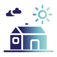 Farmhouse and Sun On Flat Gradient Style