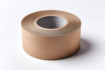 Tan roll of tape on white background simple product shot
