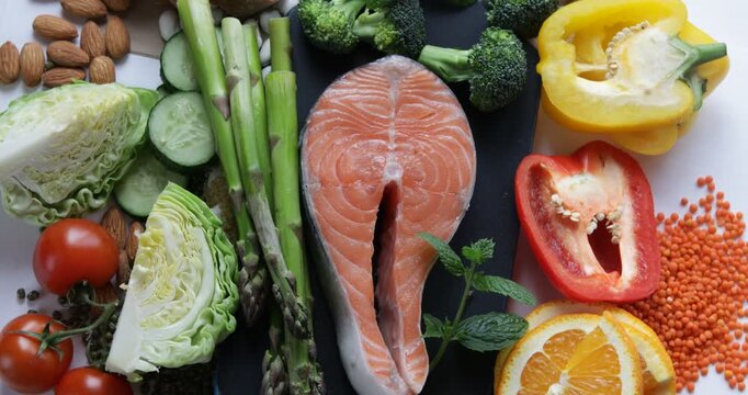 Healthy diet eating. View from above, rotating