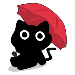 Illustration of Black Cat with Red Umbrella