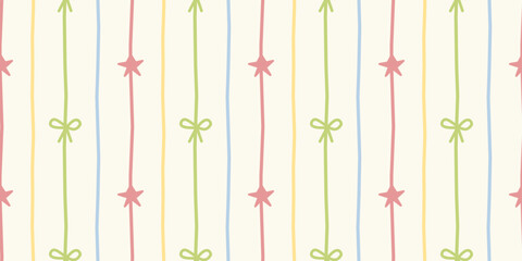Vertical ribbon and star pattern in playful vector stripes