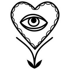 A unique eye symbol within a heart-shaped design with a floral element