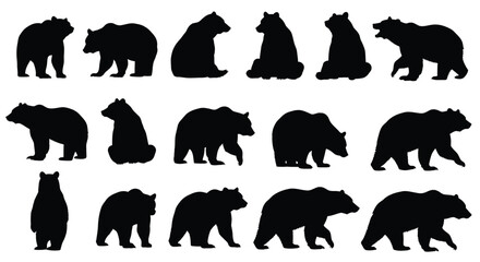 Fototapeta premium Collection of Black Bear Silhouettes in Various Poses on White Background Perfect for Wildlife Projects or Illustration Needs