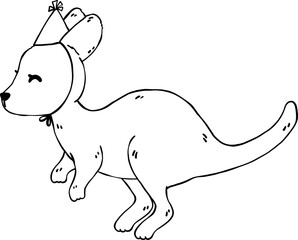 Cute Kangaroo Birthday wears Party Hat Doodle Outline, Australia Animal Birthday