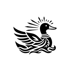 Obraz premium Stylized black duck with radiating lines above its head