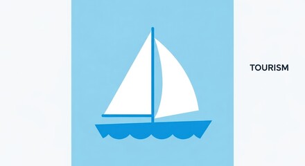 Sailboat graphic on blue background represents tourism concept