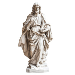 Ancient stone sculpture of jesus christ holding a lamb isolated on transparent background