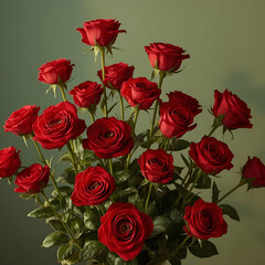The text describes a stunning array of red roses.