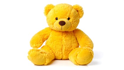 Yellow teddy bear sitting on white background