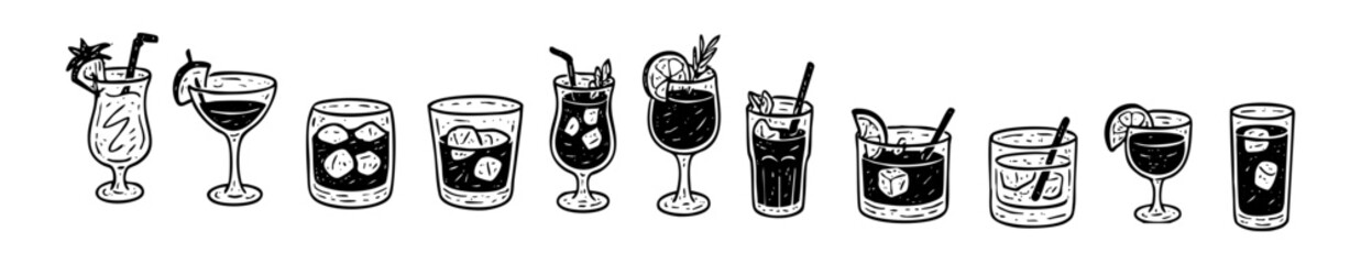 Elegant cocktail glasses illustration for bar menu design and creative drink presentation concept art vector