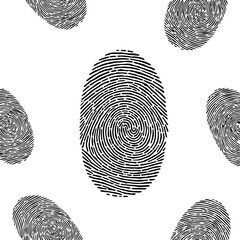 Seamless Pattern of Black Fingerprints on White Background, Unique Identification