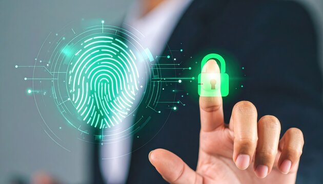 Finger Print Scanning Technology with Security Lock Icon - Powered by Adobe