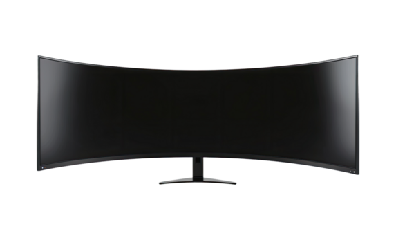 Curved ultrawide computer monitor display isolated on transparent background