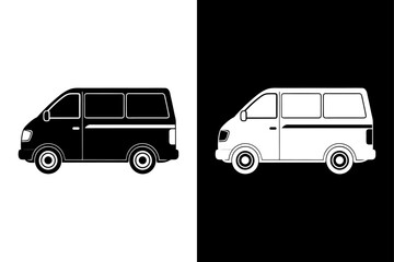 Black and White Minivan Icon. Simple Silhouette Transport Design