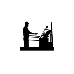 Silhouette of crane operator controlling machinery on white background