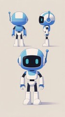 Naklejka premium Three views of a futuristic humanoid robot with blue and white design