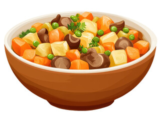 Hearty vegetable stew in a rustic bowl isolated on transparent background