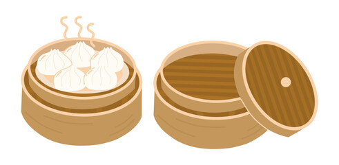 Bamboo Steamer for dumplings. Traditional Kitchen Utensils for Steam Food