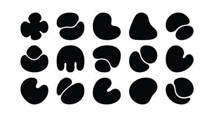 Fototapeta premium Abstract Black Shapes Collection on White Background Trendy Graphic Elements for Design Projects and Creative Compositions