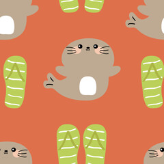 Seamless pattern with cute seals, summer shades and more. Cute summer wallpaper for fabric prints, wrapping paper.