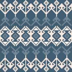 Fototapeta premium Earthy and Pastel Tone Traditional Embroidery Art Abstract with Pixel Art Designs for Textile Print