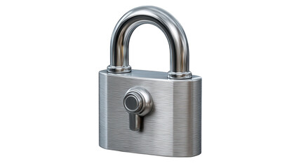Naklejka premium A modern silver padlock with a fingerprint scanner is isolated on transparent background, ensuring high security