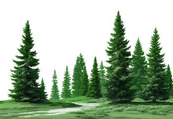 Fototapeta premium Scenic coniferous forest with tall trees isolated on a transparent background