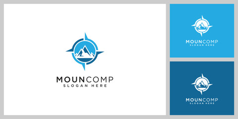 compass and mountain logo vector design