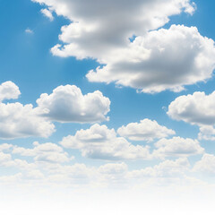 Fototapeta premium Wide open sky with fluffy white cumulus clouds against crisp, clear blue summer sky. Bright daylight and high clarity copy