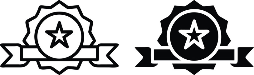 Star Badge Ribbon Icons – Black and White Award Label Vector Silhouette Design