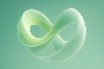 Green abstract infinity loop with transparent layered brush shape on smooth mint color gradient background