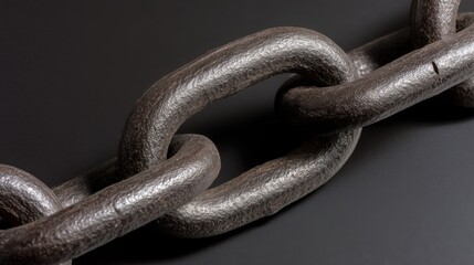 Fototapeta premium A close-up of a heavy-duty metal chain link with a textured surface, reflecting light on its glossy finish,