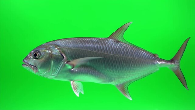 3D Realistic Ikan Semah Tor Douronensis Isolated on Green Screen Production Copper Mahseer Wildlife Silver Scale Fin Animal in Animated Visual Effects Element