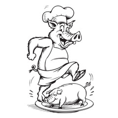 vector illustration of pig dress like chef 