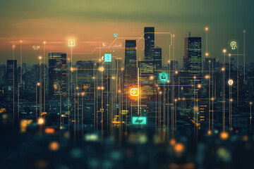 Concept of an e city with virtual icons computer