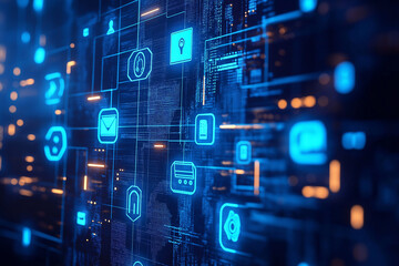 Fototapeta premium Concept of an e environment with virtual icons computer