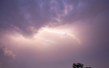 Lightning Strike On The Dark Sky.