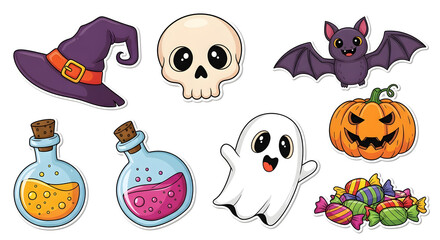 Fototapeta premium Cartoon Halloween Clipart Set Whimsical Icons for Spooky Season, Cute Halloween Icons