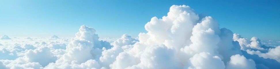 Fototapeta premium Fluffy white cumulus cloudscape from high altitude, heavenly, cumulus, drone photography