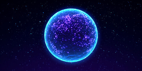 Naklejka premium abstract glowing digital sphere on starry dark background