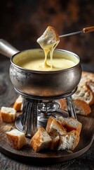 Delicious cheese fondue with crusty bread bites