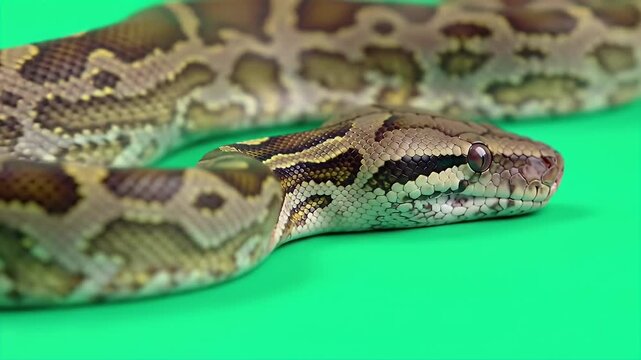 Detailed 3D Rendered White Lipped Python Isolated on Green Screen for Wildlife Production