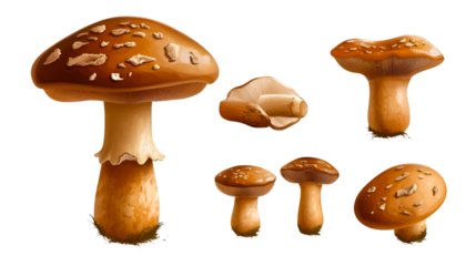 Discover nature's bounty with this stunning collection of detailed brown mushrooms, perfect for educational materials, culinary themes, and natural science projects
