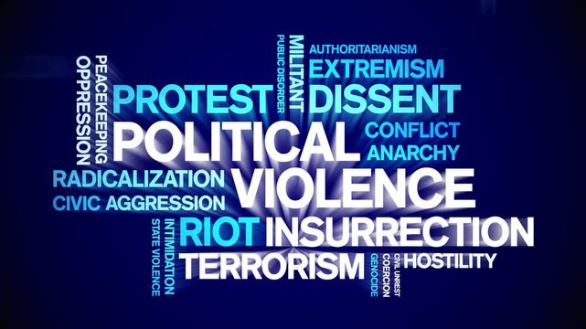 Political Violence animated word cloud-text design animation tag kinetic typography seamless loop.