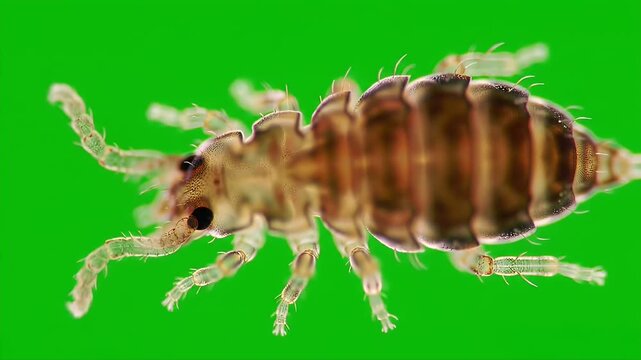 Detailed Single Springtail Insect Collembola on Green Screen with Realistic Textures and Isolated Chroma Key for Post Production
