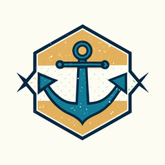 Nautical Anchor Emblem Design in Hexagon Shape with Distressed Texture