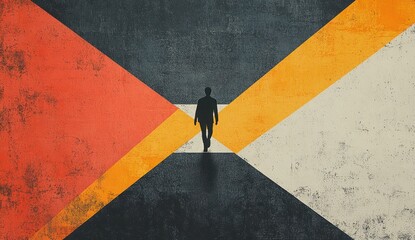 Man Walking Towards Abstract Bright Colors Symbolizing Choices and Opportunities in Modern Life